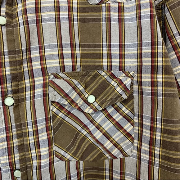 Fossil Pearl Snap Brown Plaid  Shirt Men Large 100% Cotton Long Sleeve  Western - Picture 2 of 9